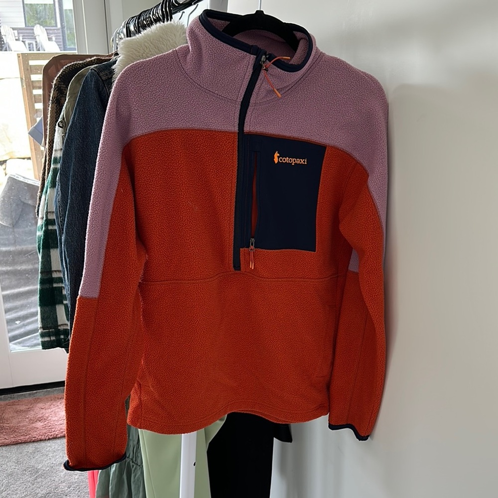 Cotopaxi Orange and Purple Zip Up Sweater